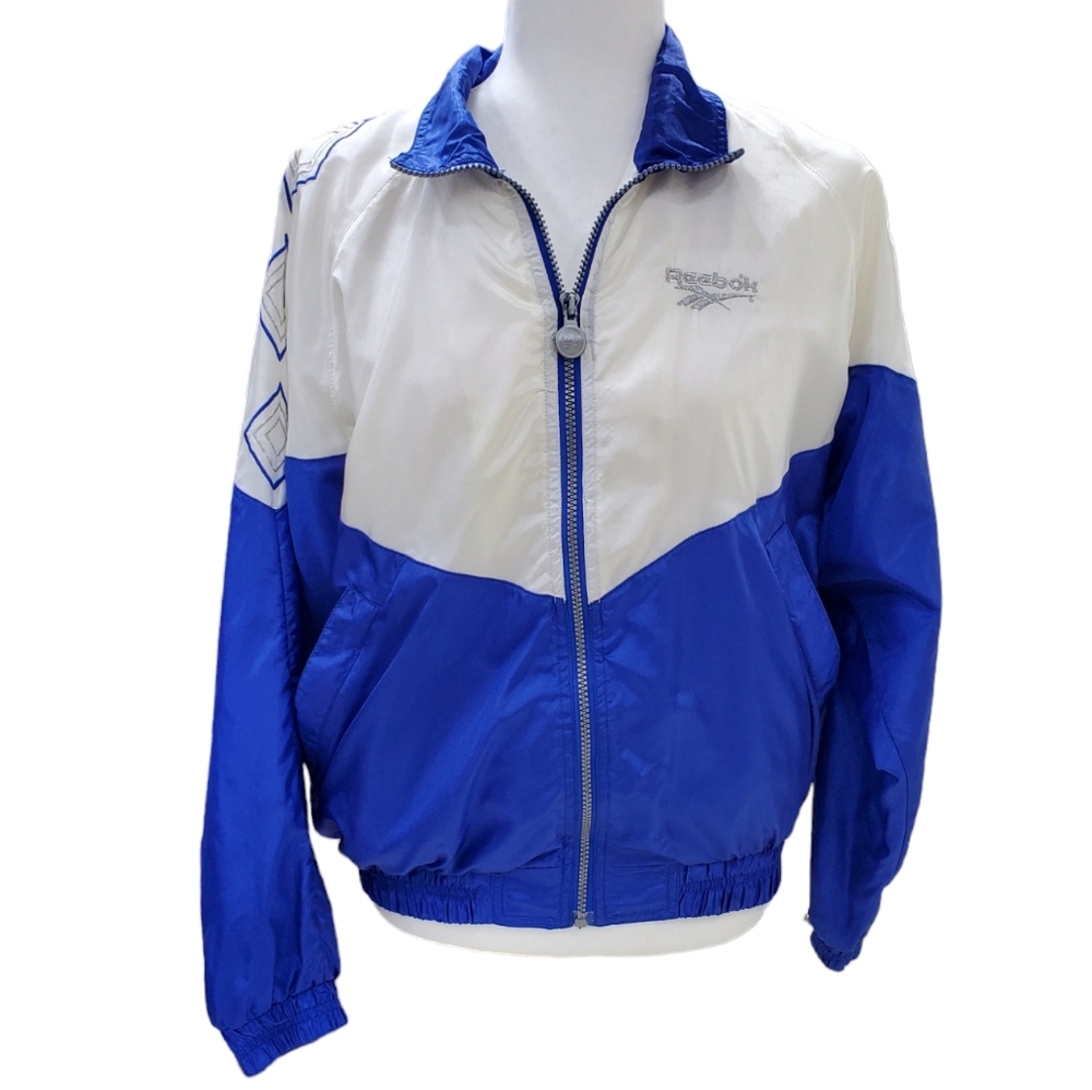 Vintage 90's Reebok windbreaker jacket woman's size small royal blue and white
